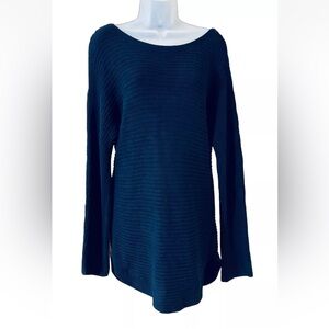 Talbots Women's Size M Pima Cotton Sweater Navy Blue Classic Boat Neck Nautical
